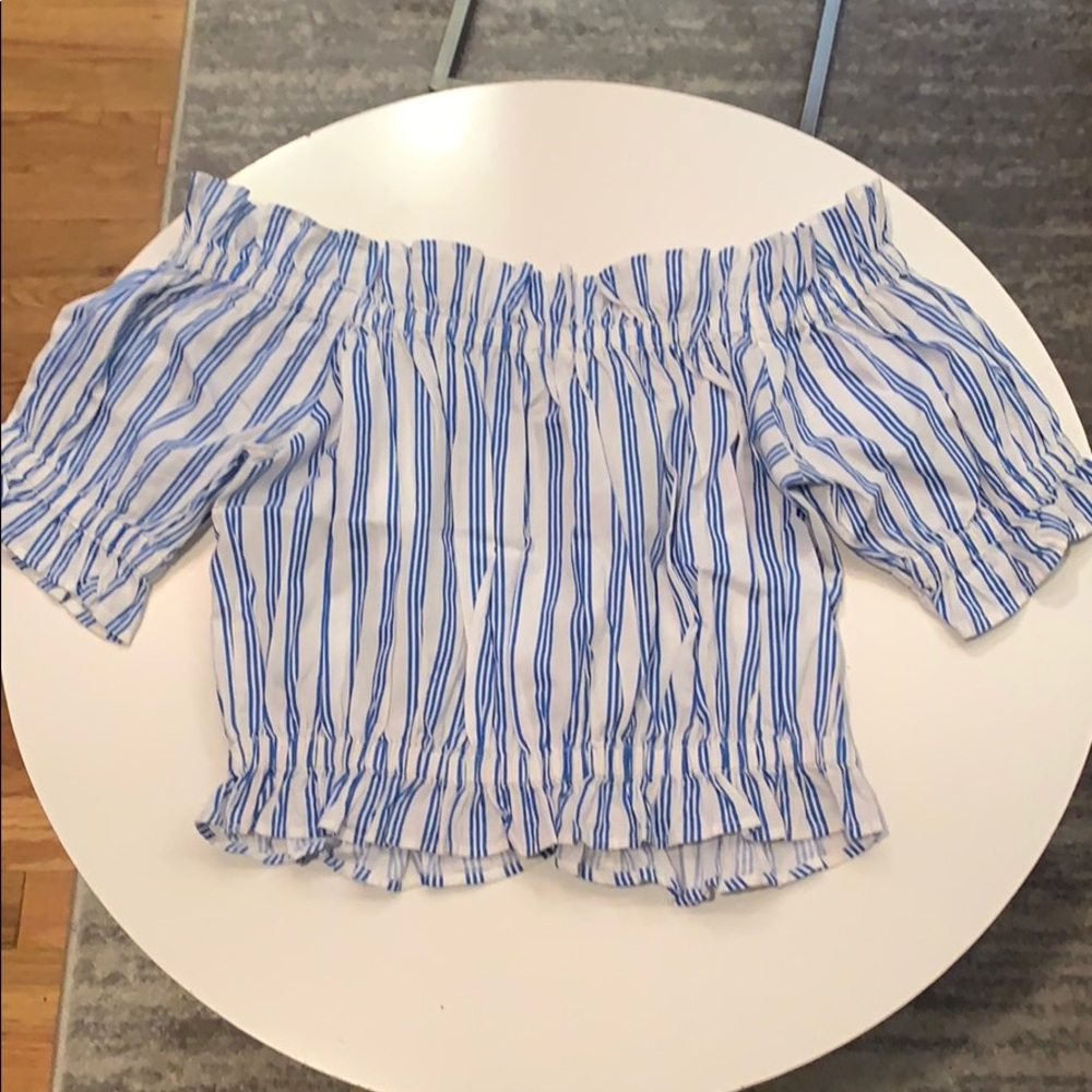 Blue and White Striped Off Shoulder Top
